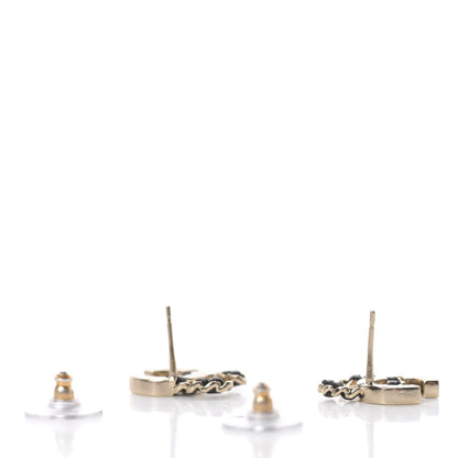 Chanel Crystal Baguette Lambskin Chain CC Vintage Allure Stud Earrings Black Gold 3 of 5