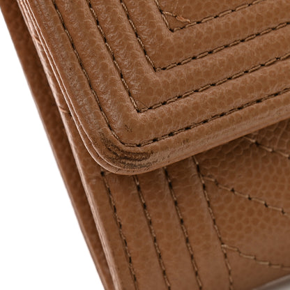 Chanel Caviar Chevron Quilted Boy Flap Card Holder Dark Beige 10 of 14