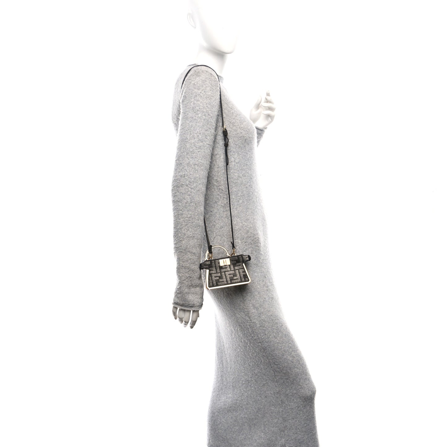 Fabric Calfskin Nano Peekaboo Maxi Handle Satchel Anthracite Asfalto