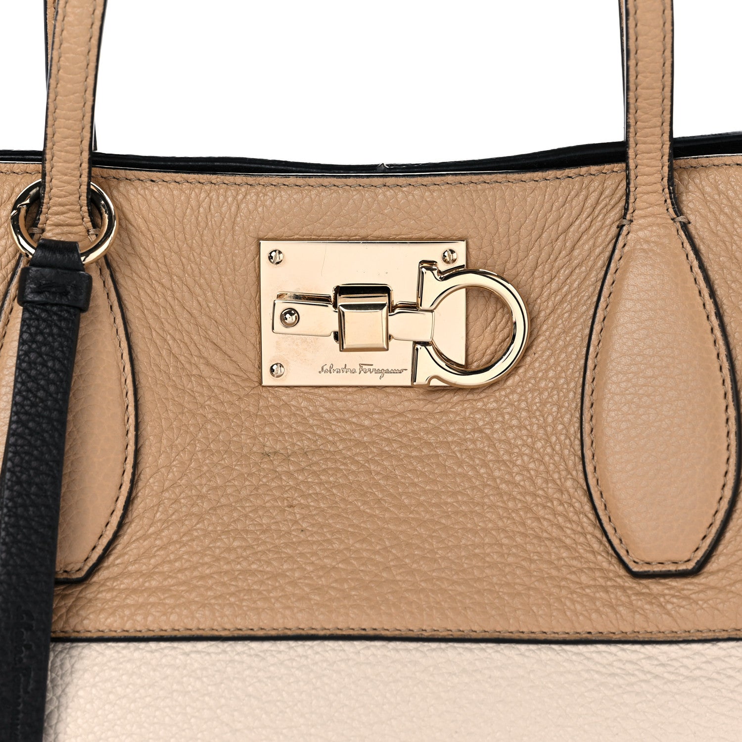 Salvatore Ferragamo Calfskin Tri-Color Studio Tote Dune Bone Black 9 of 20
