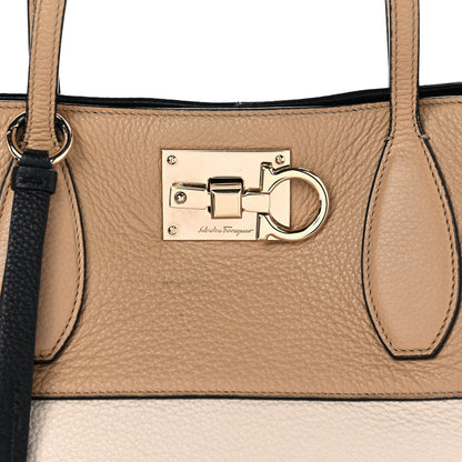 Salvatore Ferragamo Calfskin Tri-Color Studio Tote Dune Bone Black 9 of 20