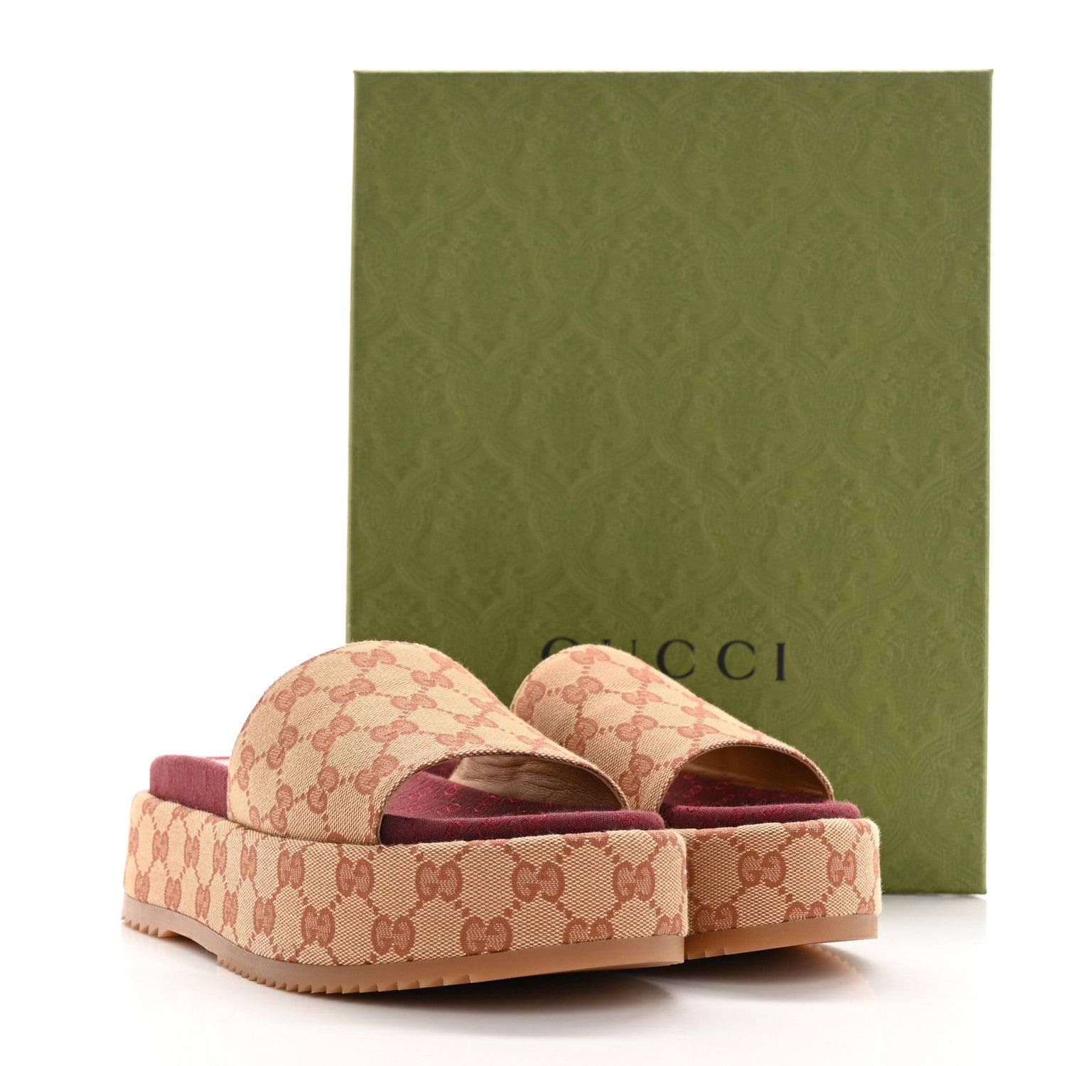 Gucci Canvas GG Monogram Angelina Platform Slide Sandals 39.5 Beige Ruggine 11 of 11
