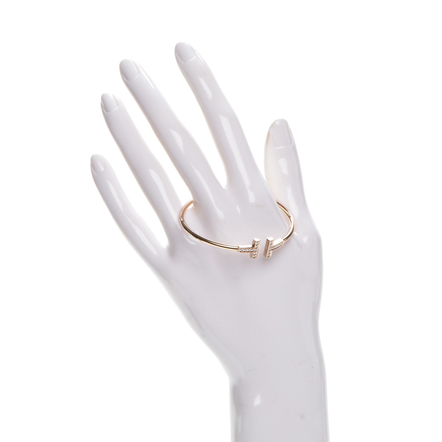 Tiffany 18K Rose Gold Diamond T Wire Bracelet 2 of 6