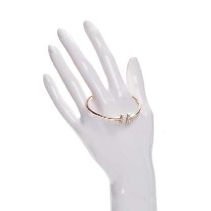 Tiffany 18K Rose Gold Diamond T Wire Bracelet 2 of 6