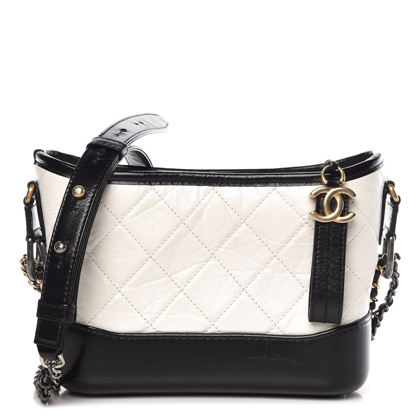Aged Calfskin Quilted Small Gabrielle Hobo Black White