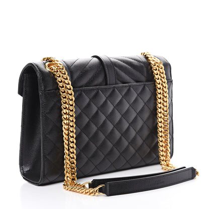 Saint Laurent Grain De Poudre Textured Mixed Matelasse Triquilt Medium Monogram Satchel Black 2 of 9