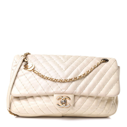 Chanel Calfskin Surpique Chevron Large Flap Beige 1 of 22