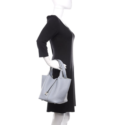 Hermes Taurillon Clemence Picotin Lock 22 MM Bleu Lin 3 of 11