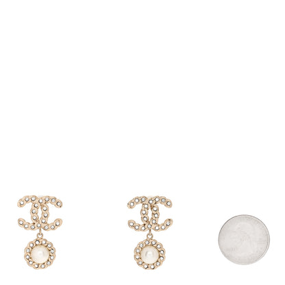 Chanel Crystal Pearl Pearls Coronation CC Drop Clip On Earrings Gold 2 of 5