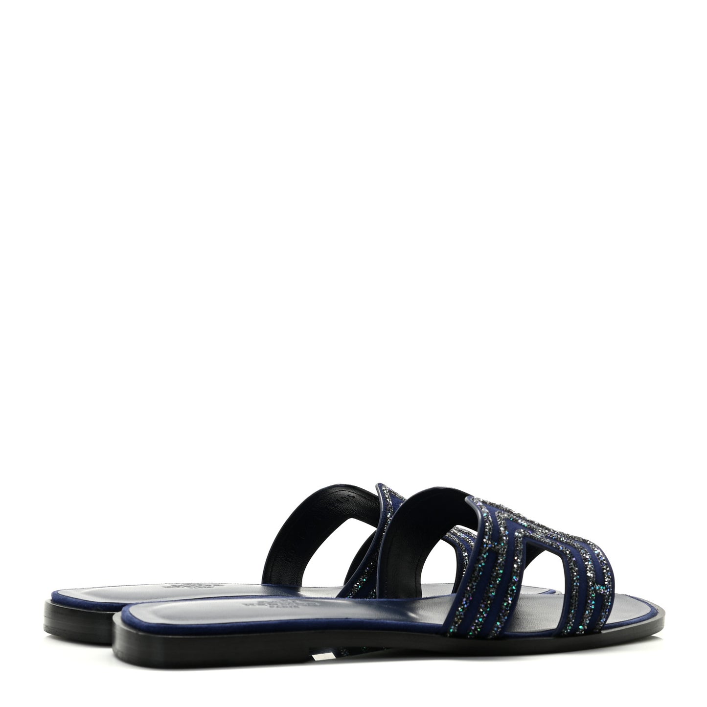 Suede Goatskin Crystal Oran Sandals 37 Bleu De Prusse Irisé