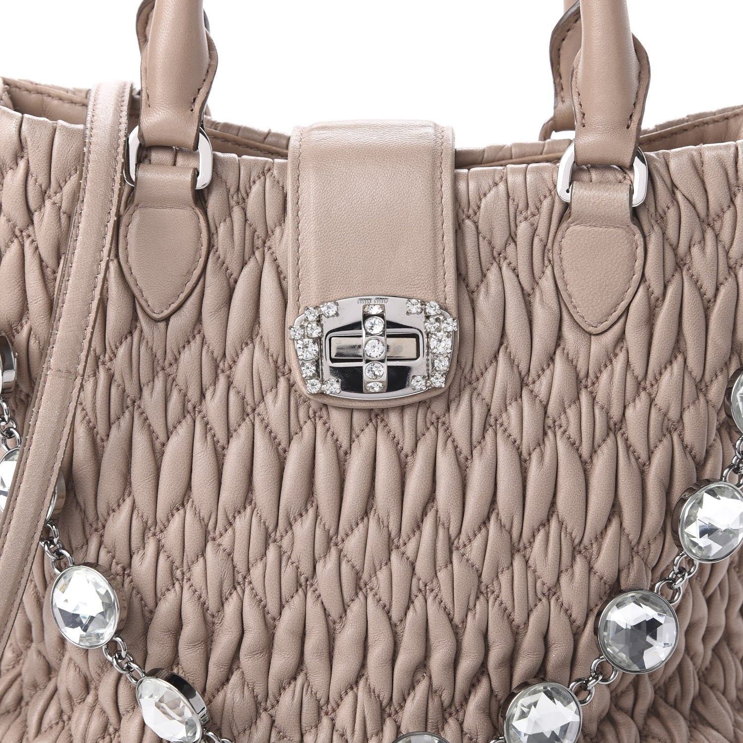 Miu Miu Nappa Matelasse Crystal Top Handle Tote Cammeo 9 of 9