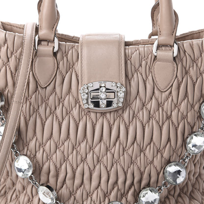 Miu Miu Nappa Matelasse Crystal Top Handle Tote Cammeo 9 of 9