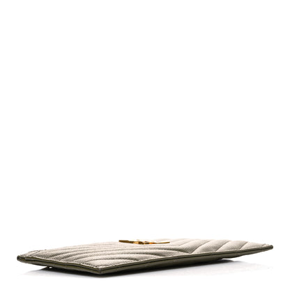 Saint Laurent Grain De Poudre Chevron Monogram Bill Pouch Vert Kaki 4 of 8