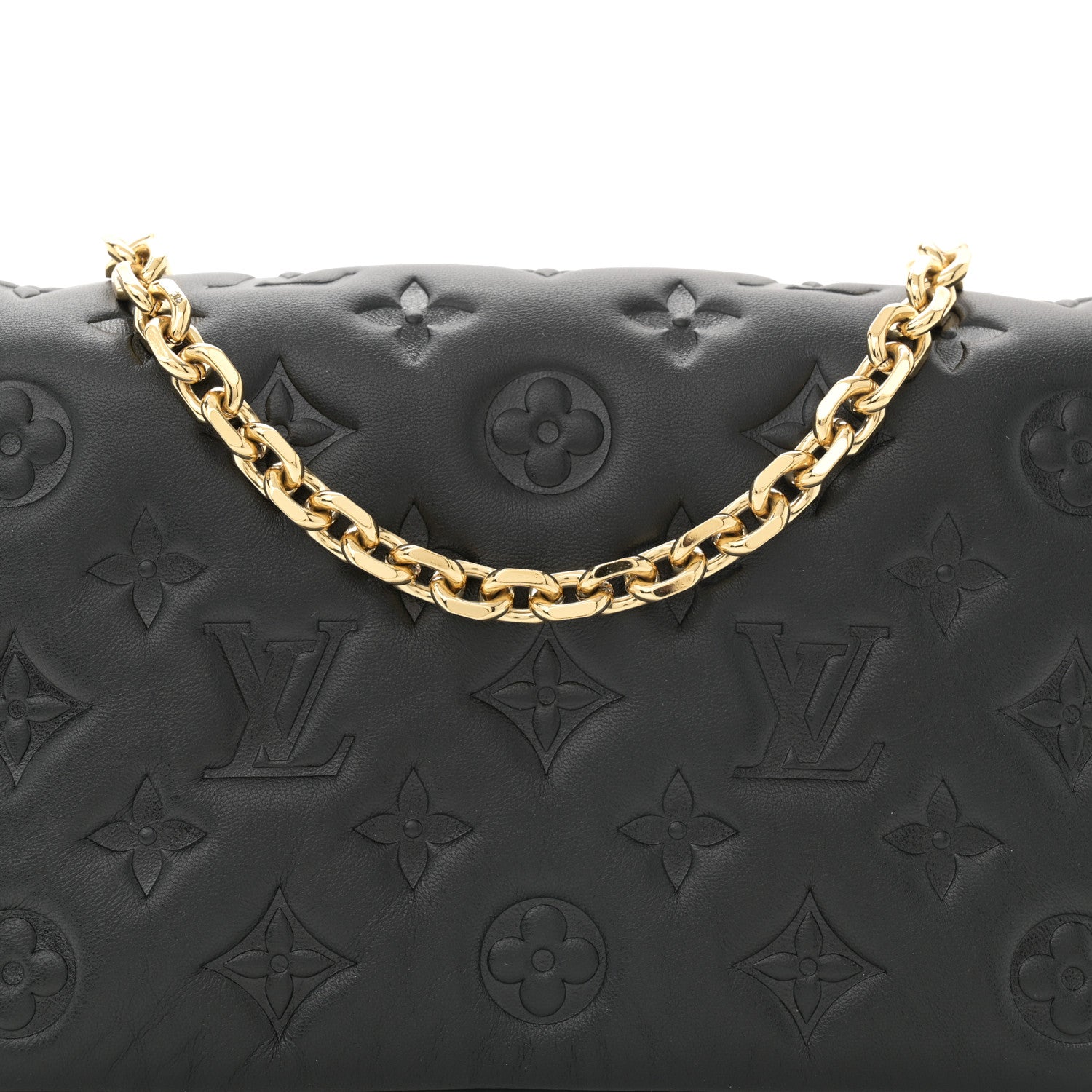 Louis Vuitton Lambskin Embossed Monogram Pochette Coussin Black 7 of 9