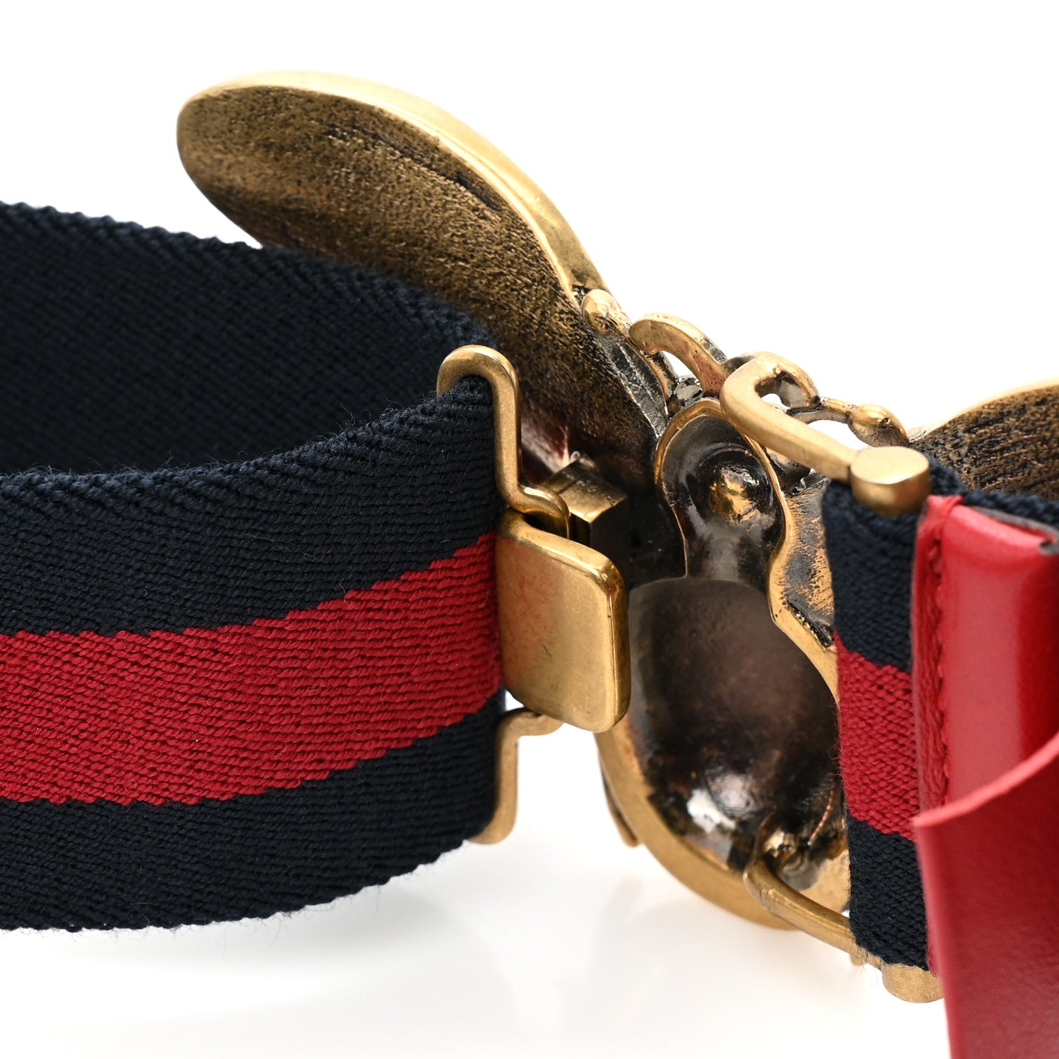 Gucci Web Queen Margaret Bee Belt 80 32 Red Navy 3 of 4