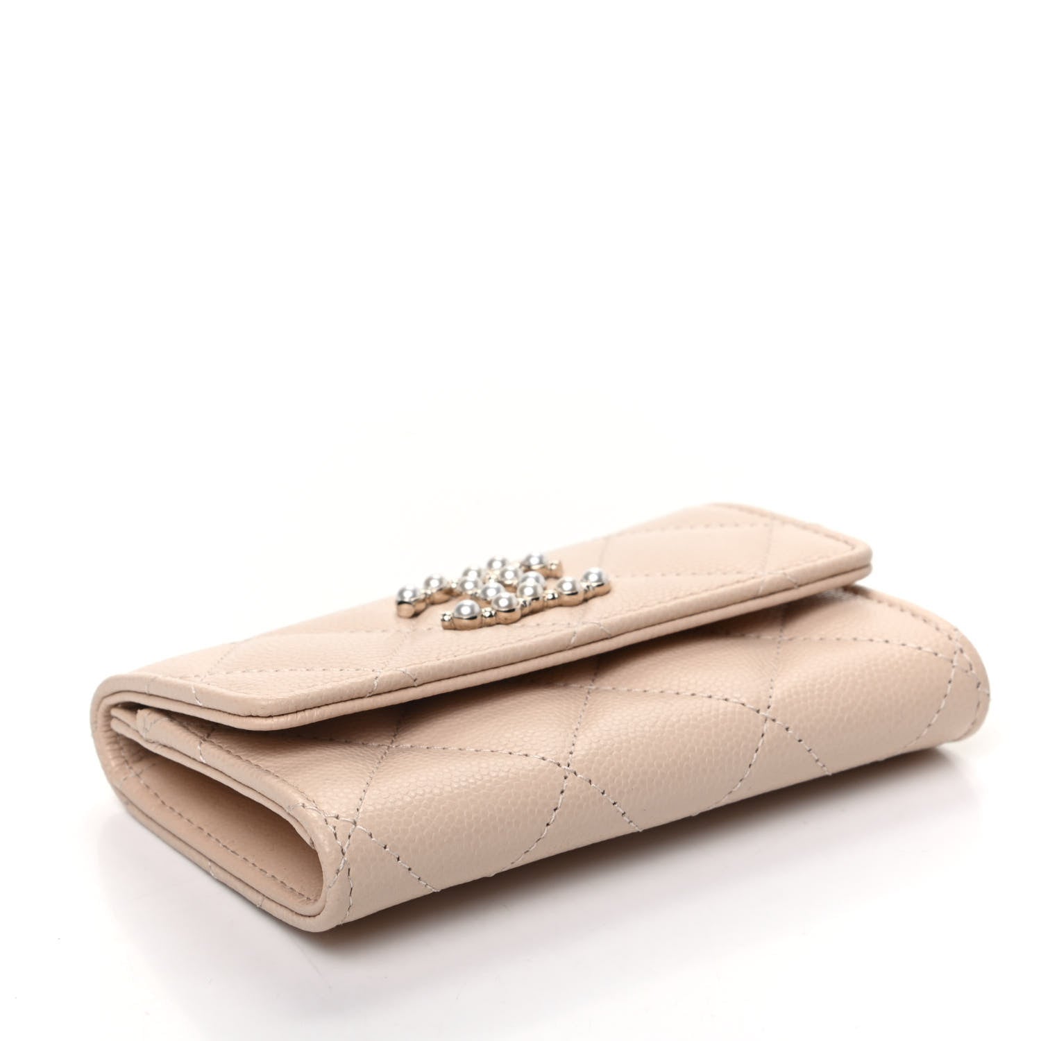 Chanel Caviar Pearl Quilted Coco Candy Flap Card Holder Beige 4 of 9