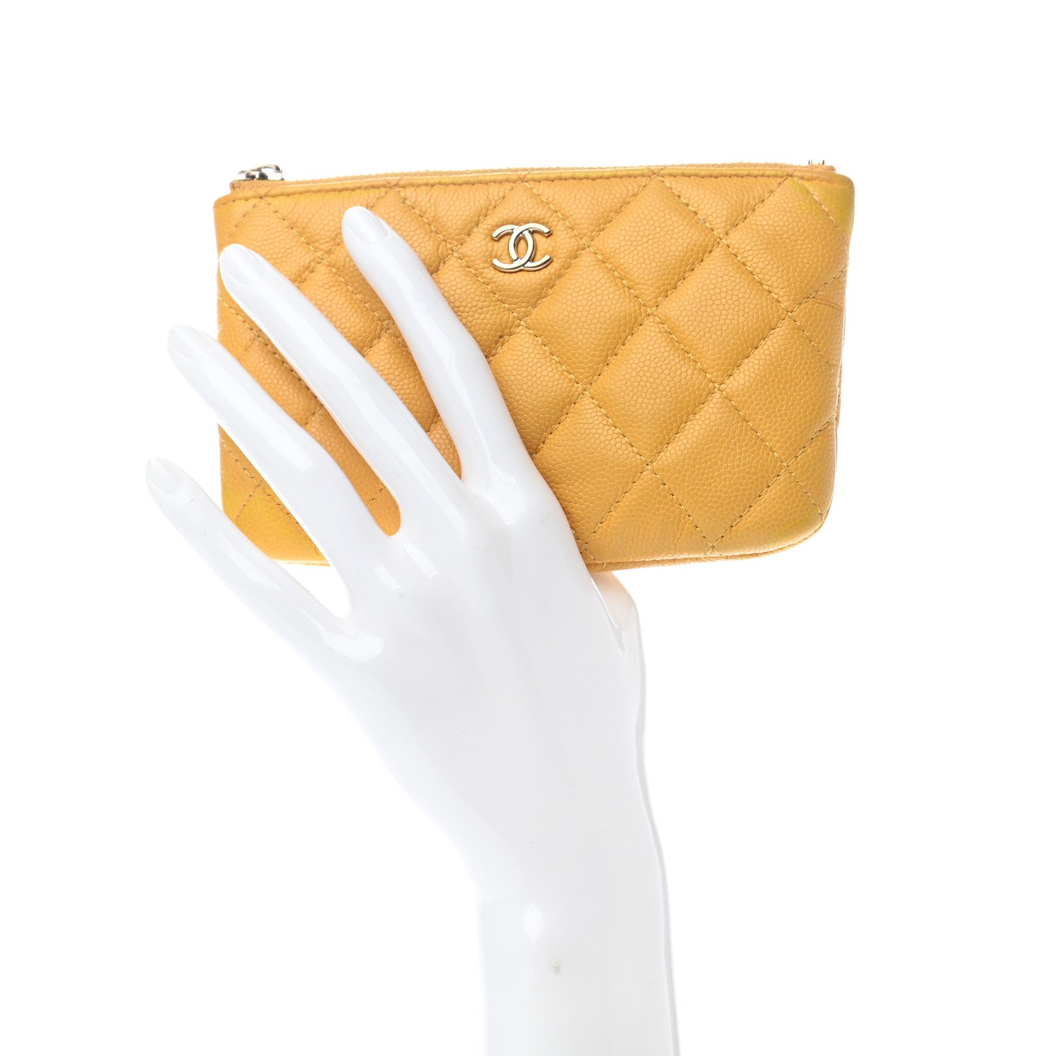 Chanel Caviar Quilted Small Cosmetic Case Yellow 2 of 7
