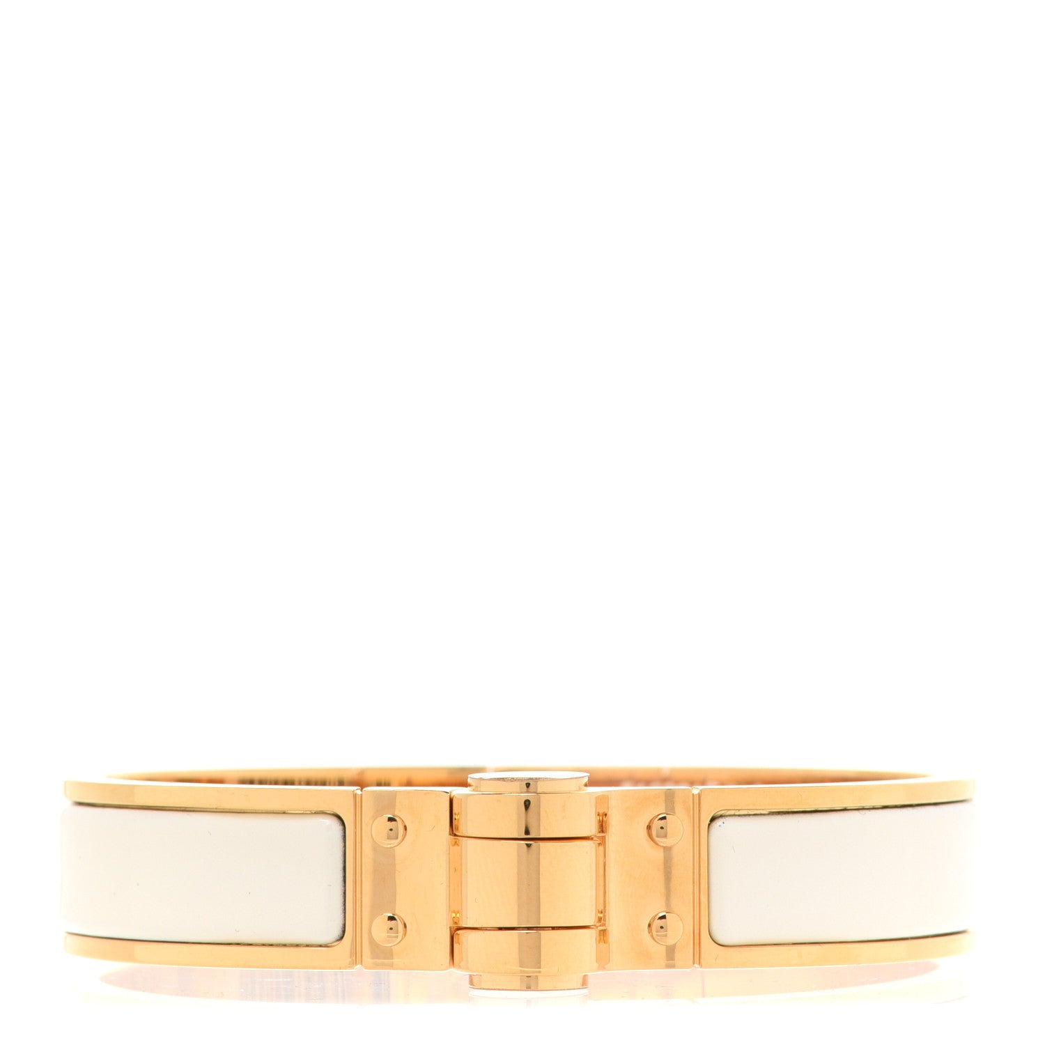 Hermes Enamel Charniere Uni Narrow Hinged Bracelet S Craie 1 of 6