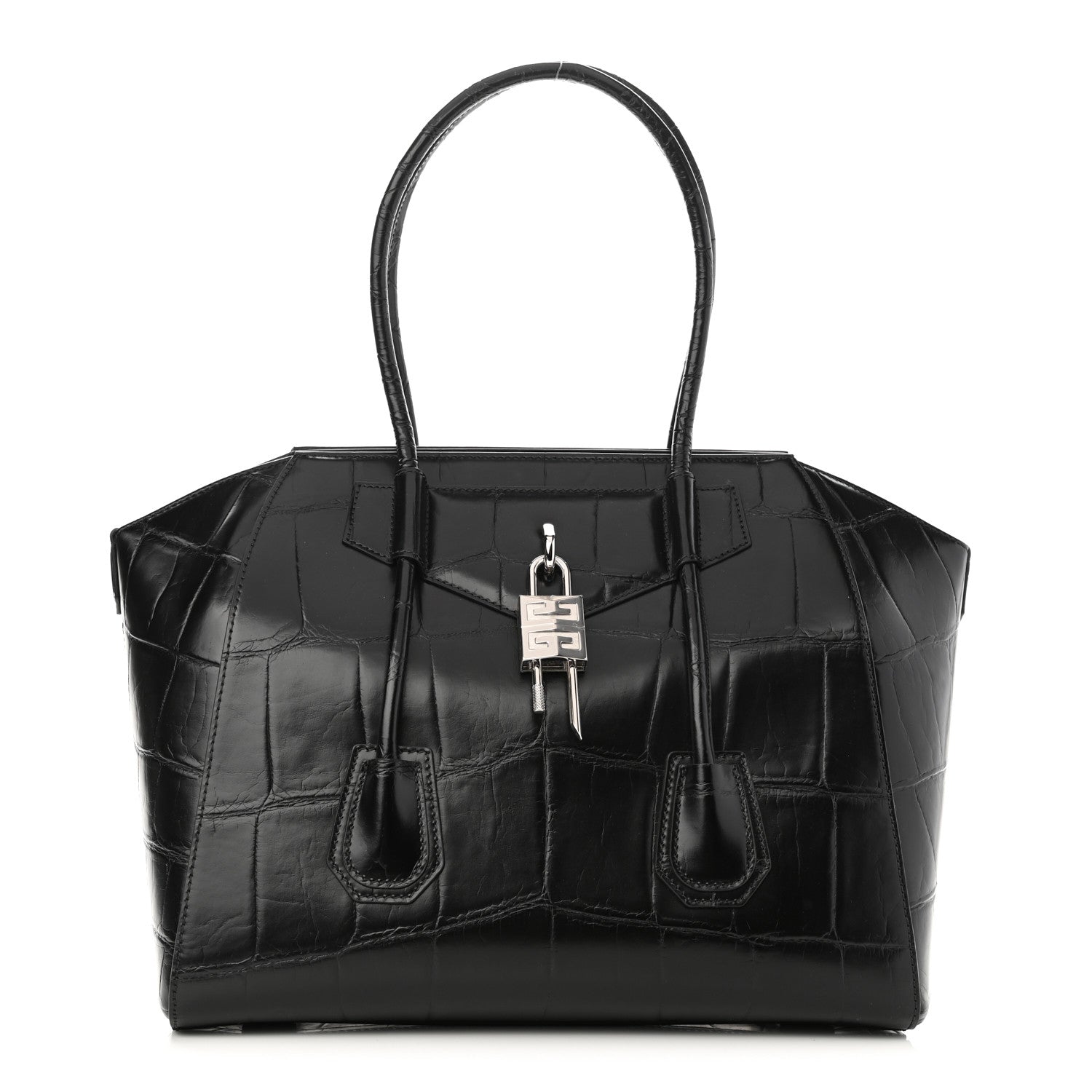 Givenchy Calfskin Crocodile Embossed Medium Lock Antigona Black 1 of 10