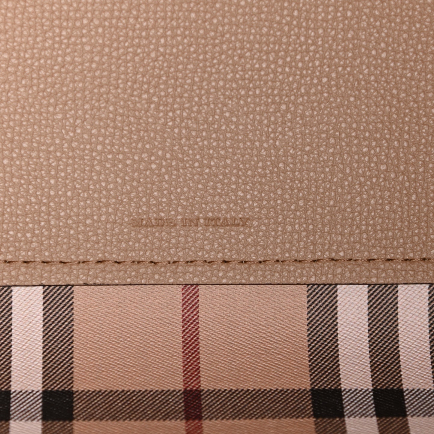 Grainy Calfskin Haymarket Check Medium Reversible Tote Camel