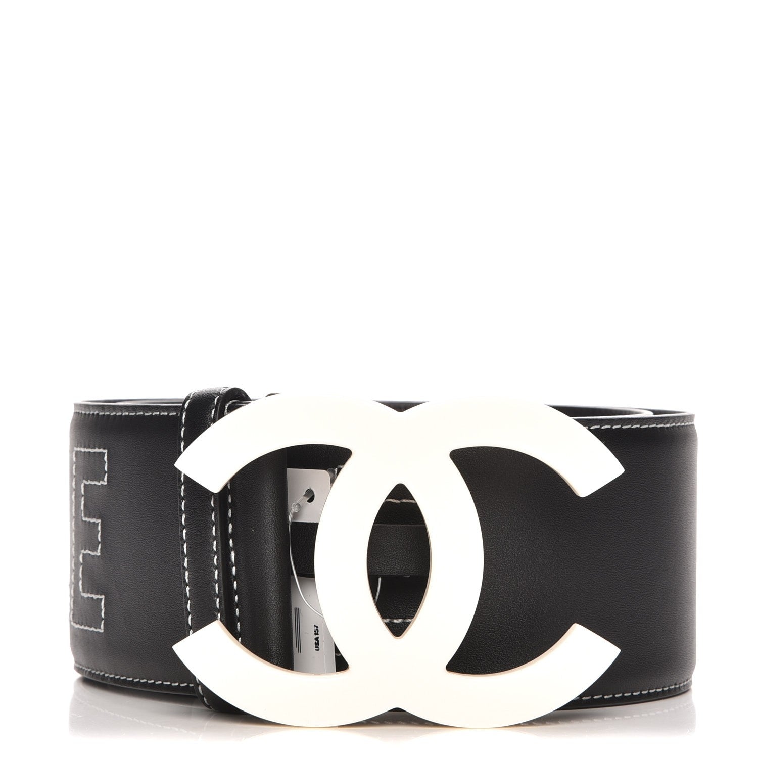Chanel Calfskin Resin Gabrielle CC Logo Belt 75 Black White 1 of 9