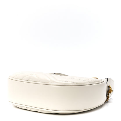 Gucci Calfskin Matelasse Chevron Mini GG Marmont Half Moon Hobo Mystic White 9 of 11