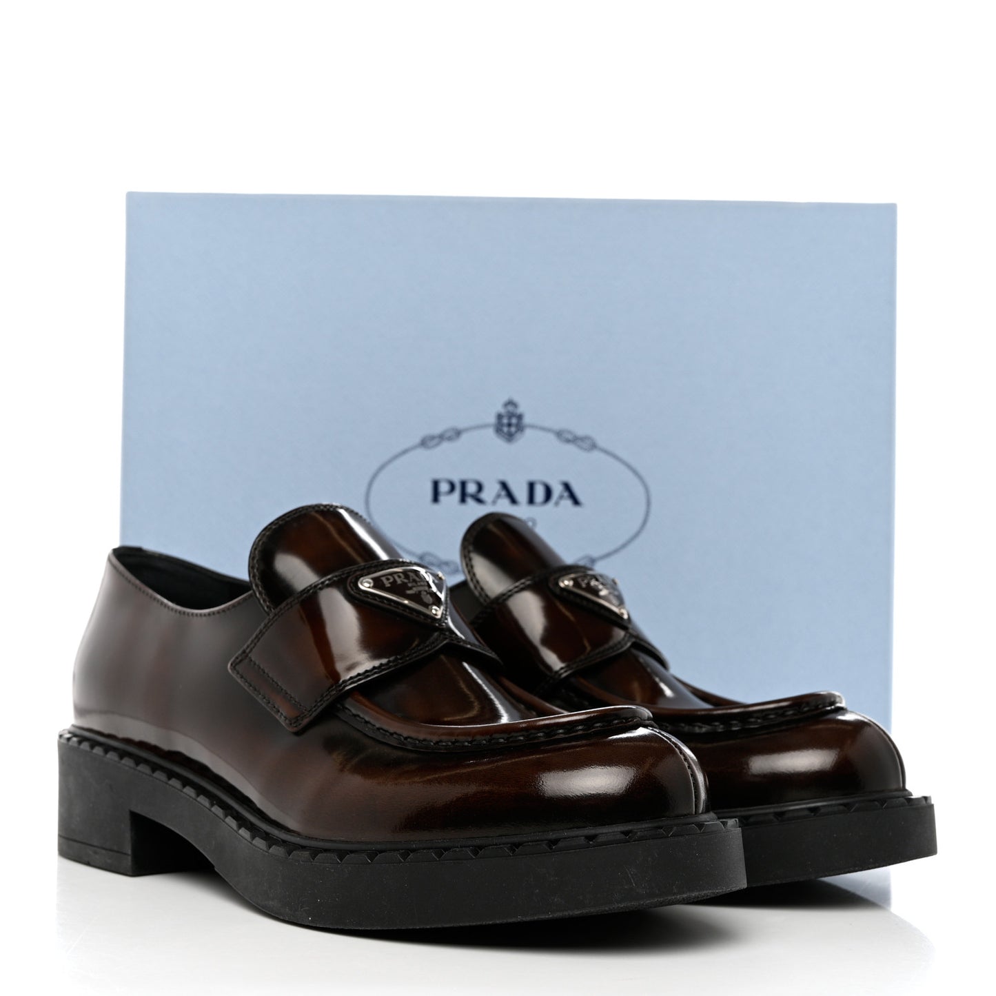 Spazzolato Metal Triangle Logo 50mm Loafers 40.5 Bruciatio Fume