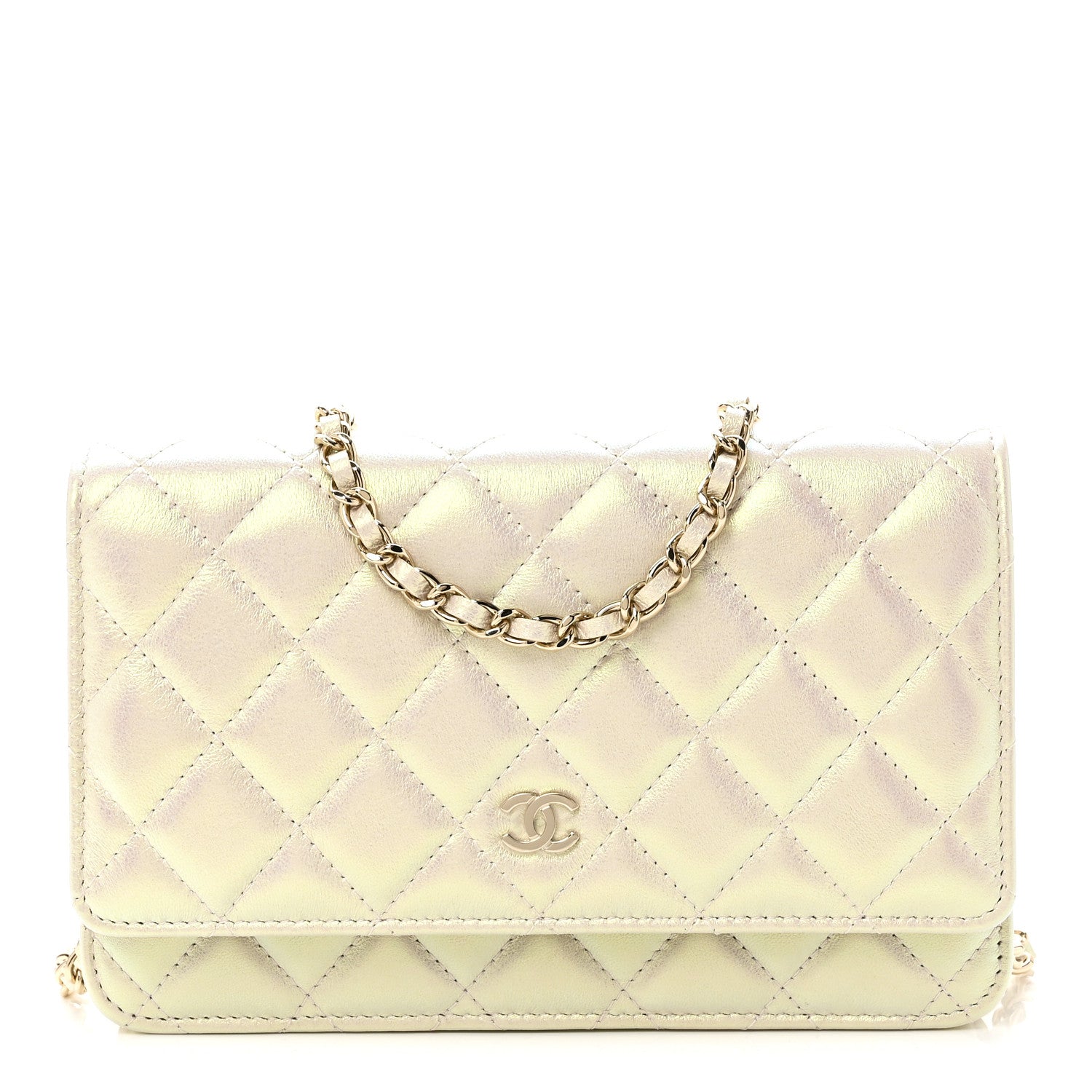 Chanel Iridescent Lambskin Quilted Wallet On Chain WOC Ivory 1 of 12