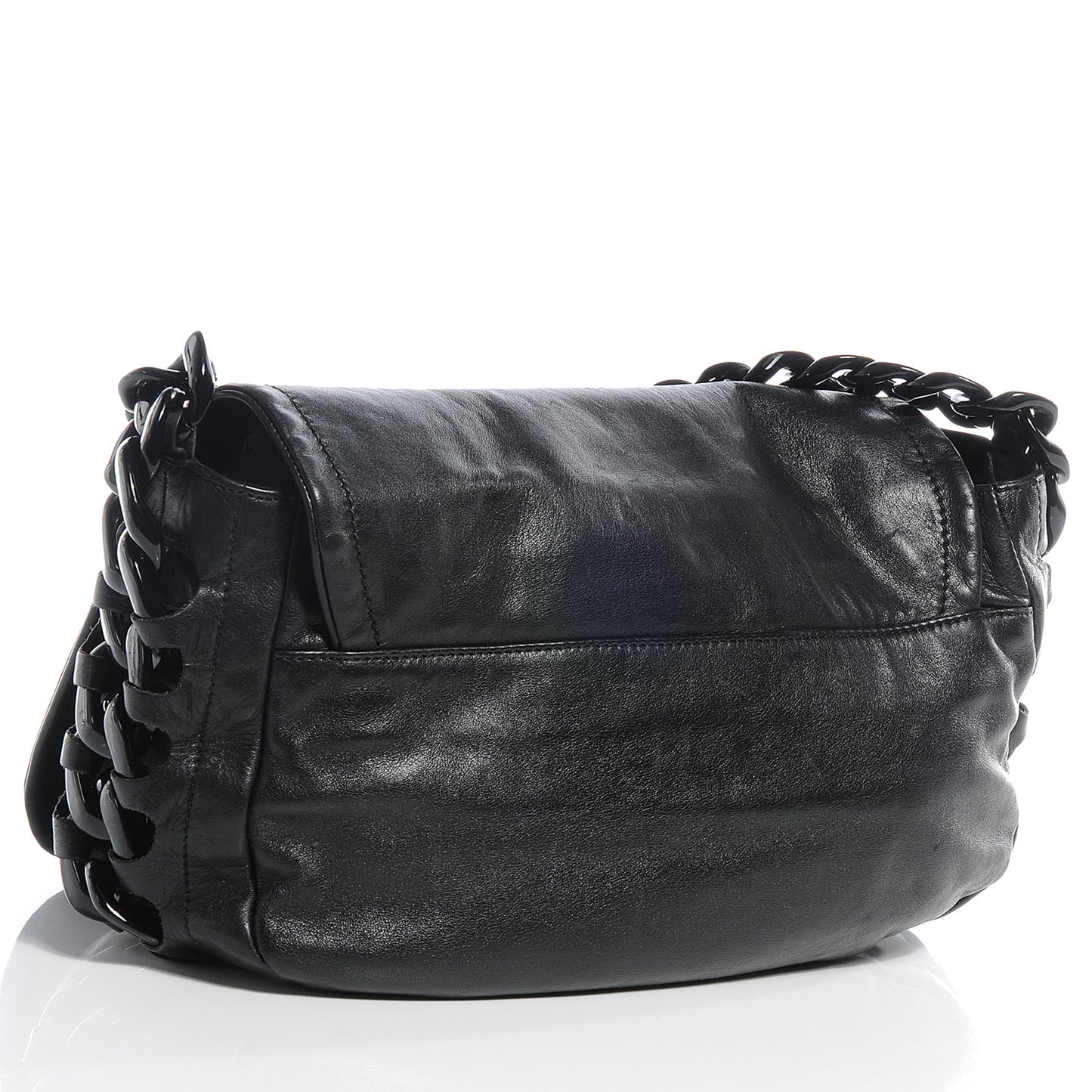 Leather Modern Chain Flap Black