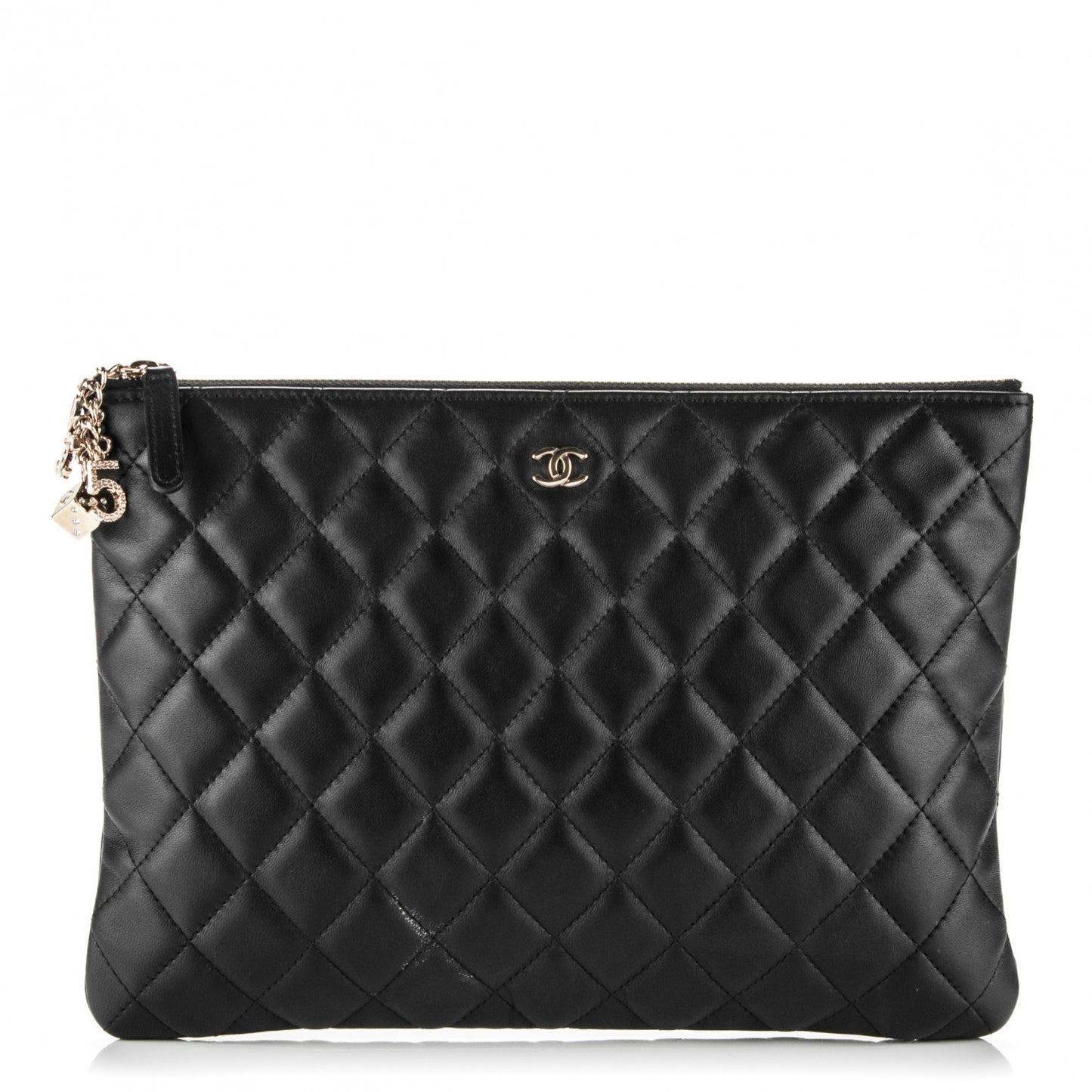 Lambskin Quilted Medium Casino Beauty CC Cosmetic Case Black
