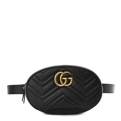 Gucci Calfskin Matelasse GG Marmont Belt Bag 85 34 Black 1 of 9