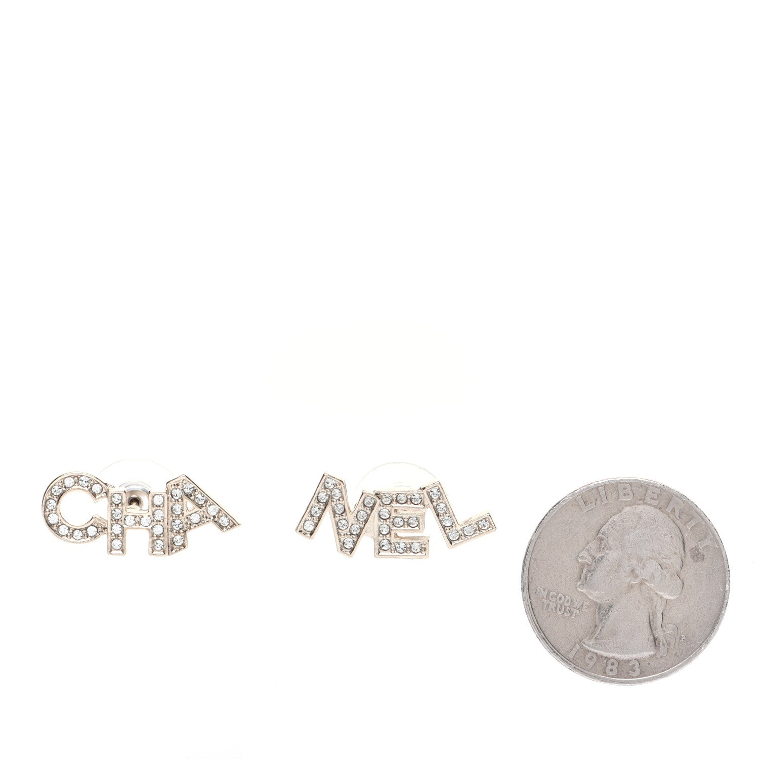Chanel Crystal Pearl Signature Stud Earrings Gold 2 of 9