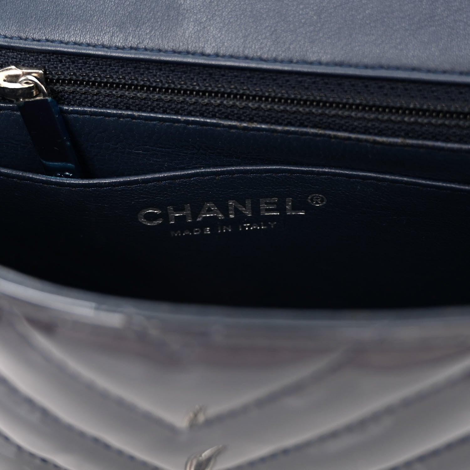 Chanel Patent Calfskin Chevron Quilted Mini Rectangular Flap Navy Blue 7 of 12