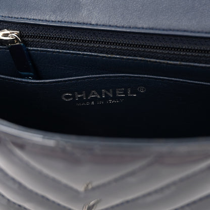 Chanel Patent Calfskin Chevron Quilted Mini Rectangular Flap Navy Blue 7 of 12