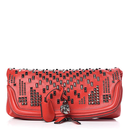 Alexander McQueen Calfskin Studded Padlock Skull Fold Over Clutch Red 1 of 10