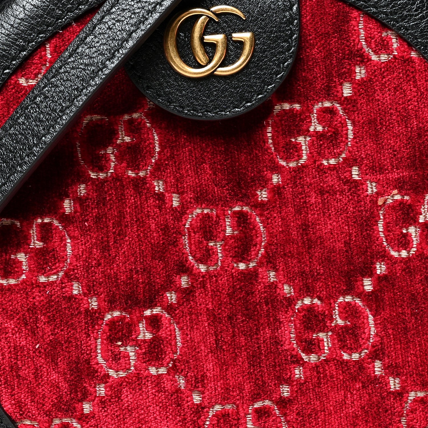 Gucci Velvet GG Monogram Textured Calfskin Round Shoulder Bag Red Cipria Black 9 of 11