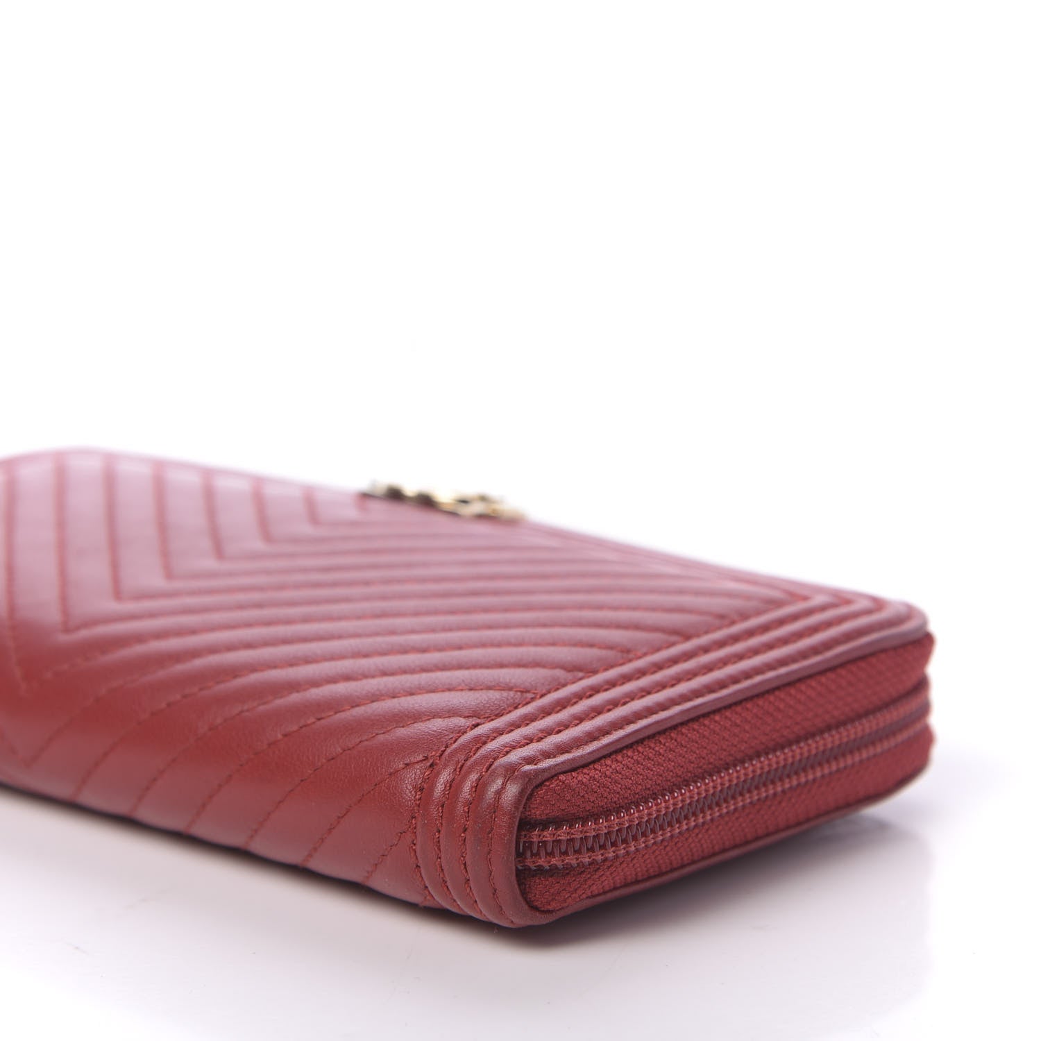 Chanel Lambskin Chevron Quilted Zip Around Boy Wallet Red 7 of 15
