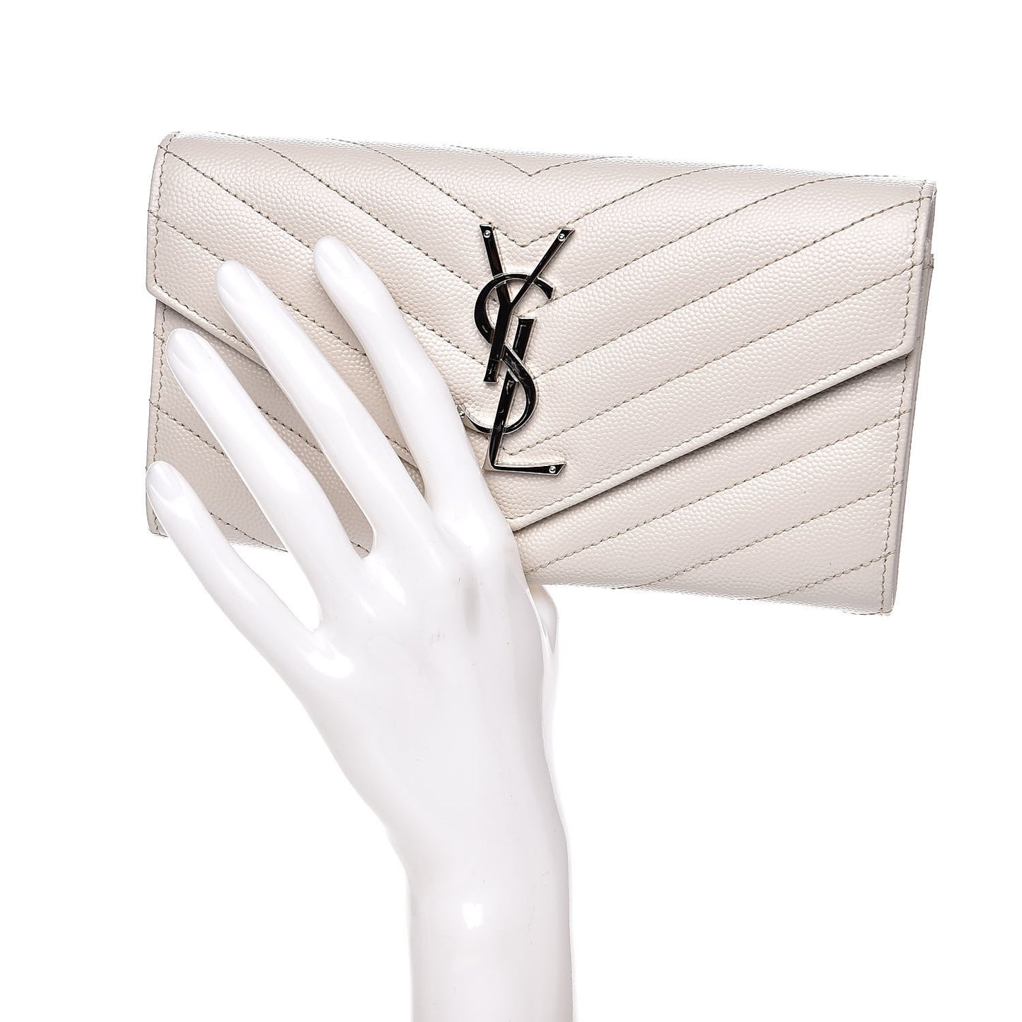 Grain De Poudre Matelasse Chevron Monogram Flap Wallet Icy White