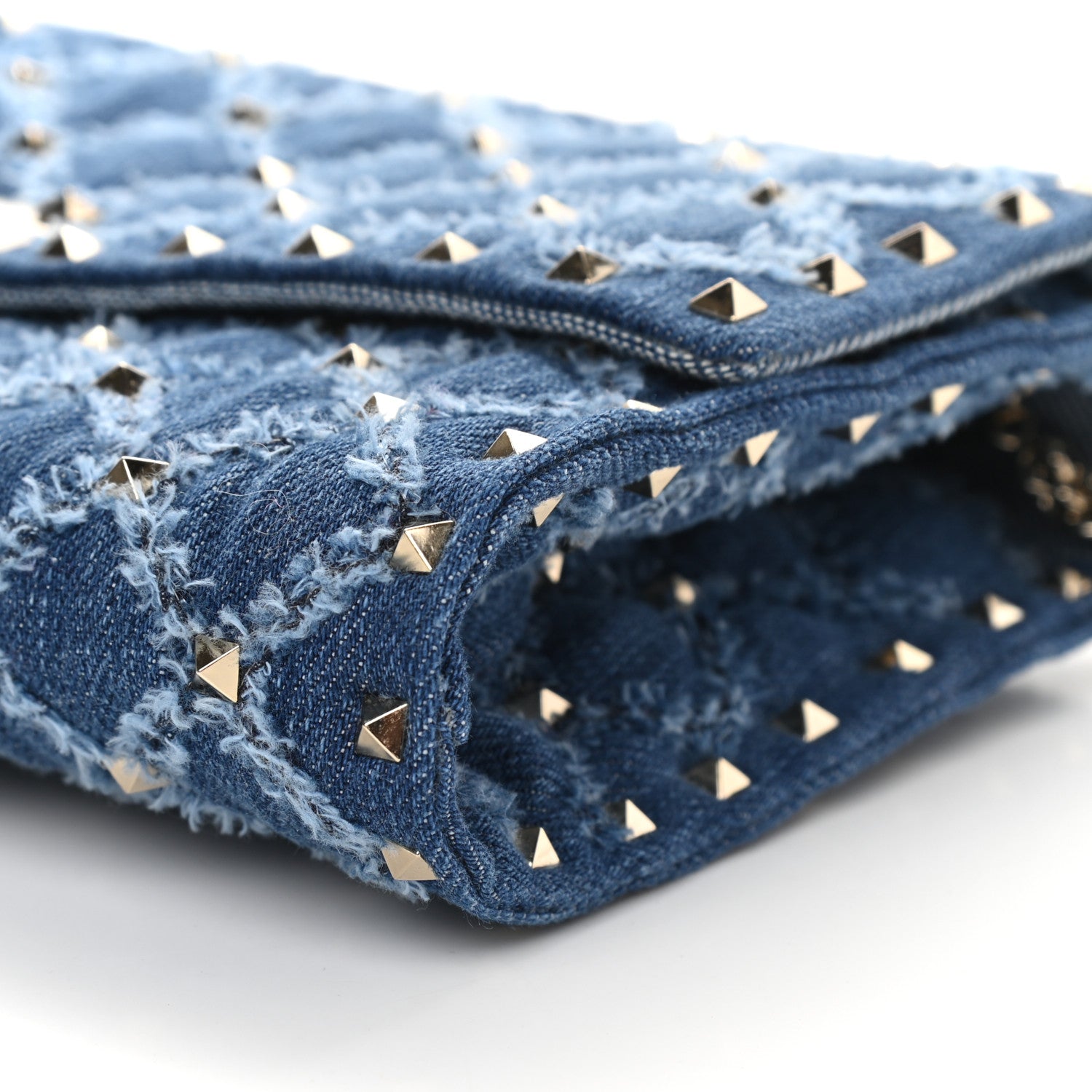 Valentino Garavani Denim Rockstud Spike Wallet on Chain Blue 8 of 8