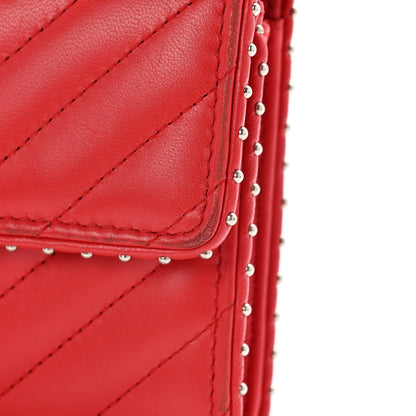 Chanel Lambskin Chevron Quilted Studded Card Holder Red 8 of 9