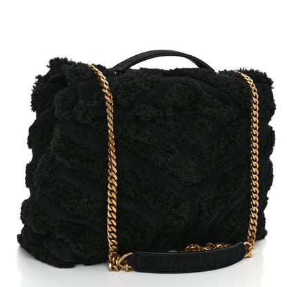 Saint Laurent Suede Shearling Y Quilted Monogram Small Loulou Chain Satchel Black 3 of 11