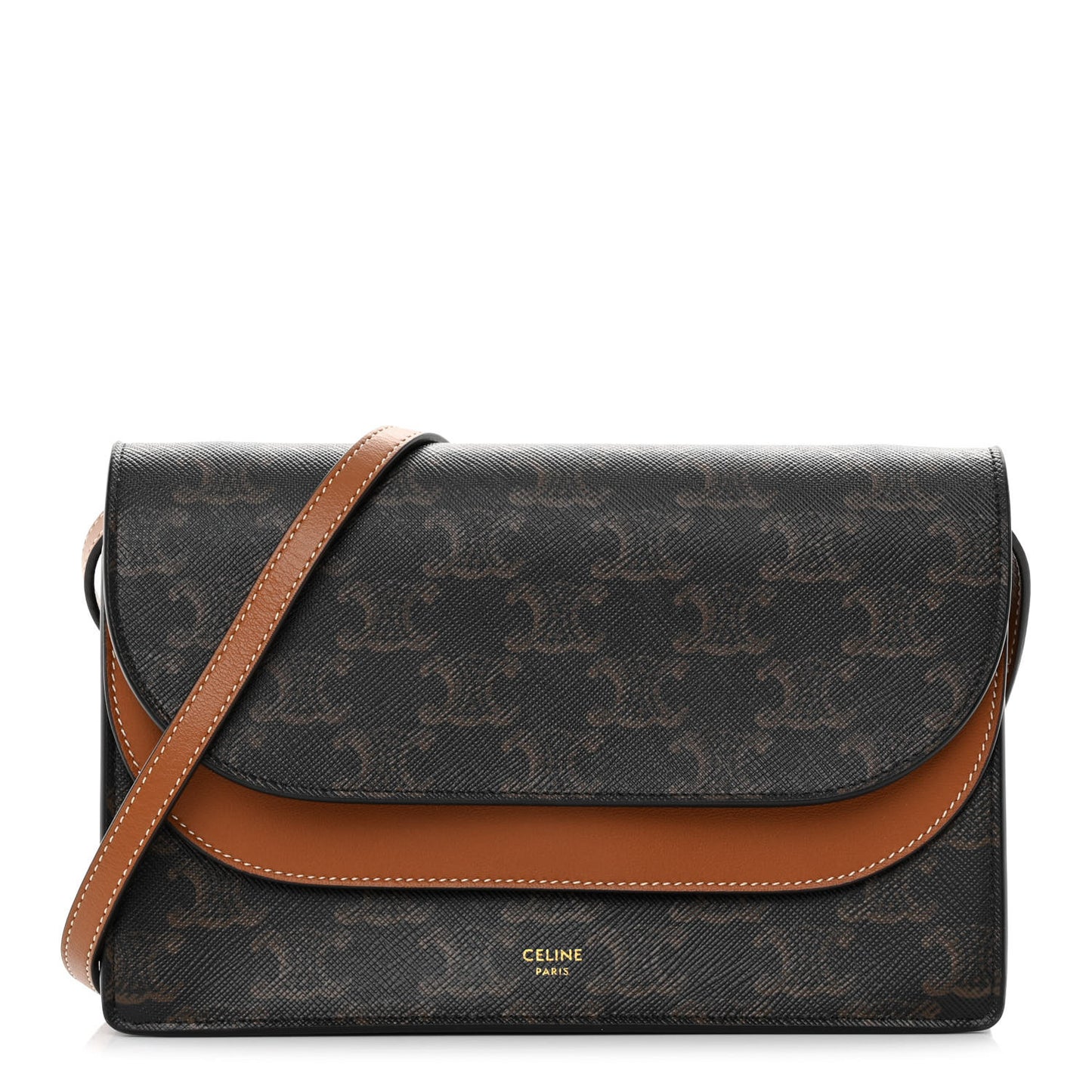 Triomphe Canvas Lambskin Wallet On Strap Tan
