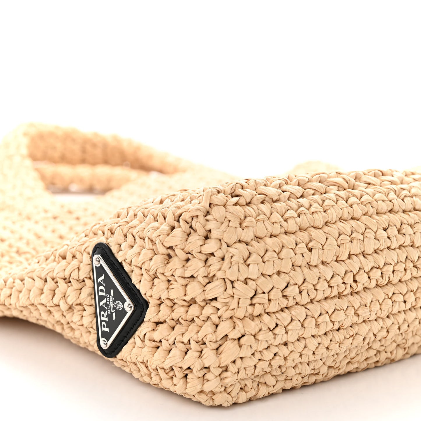 Yarn Raffia Effect Crochet Embroidered Logo Tote Naturale