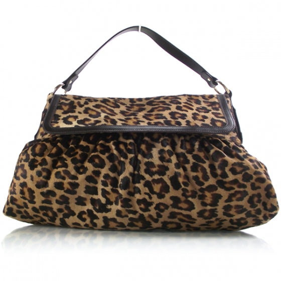 Calf Hair Leopard Print Chef Hobo Brown