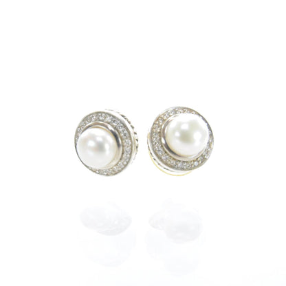 David Yurman Sterling Silver Diamond Pearl Petite Albion Earrings 1 of 5
