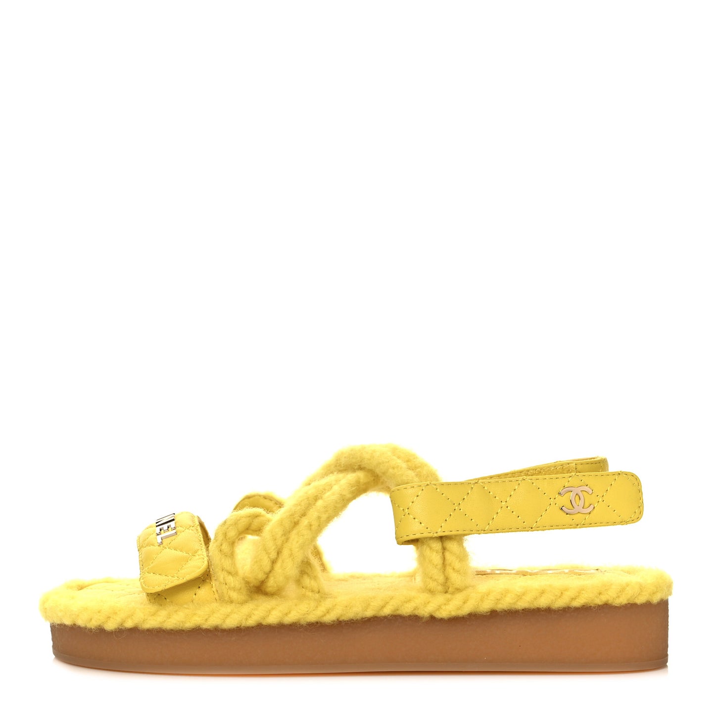 Cord Lambskin Quilted Logo Sandals 37 Yellow