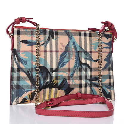 Burberry Haymarket Check Floral Print Peyton Wristlet Plum Pink Pewter Blue 3 of 8