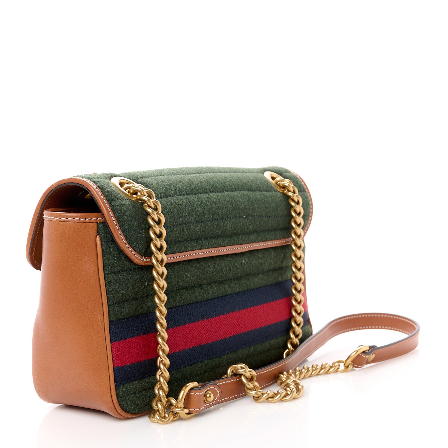 Gucci Loden Fabric Cuoio Harness Web Matelasse Horizontal Small GG Marmont Shoulder Bag Underwood Blue Red Harness Brown 3 of 11