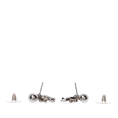 Chanel Crystal Pearl CC Leaf Earrings Silver 6 of 10