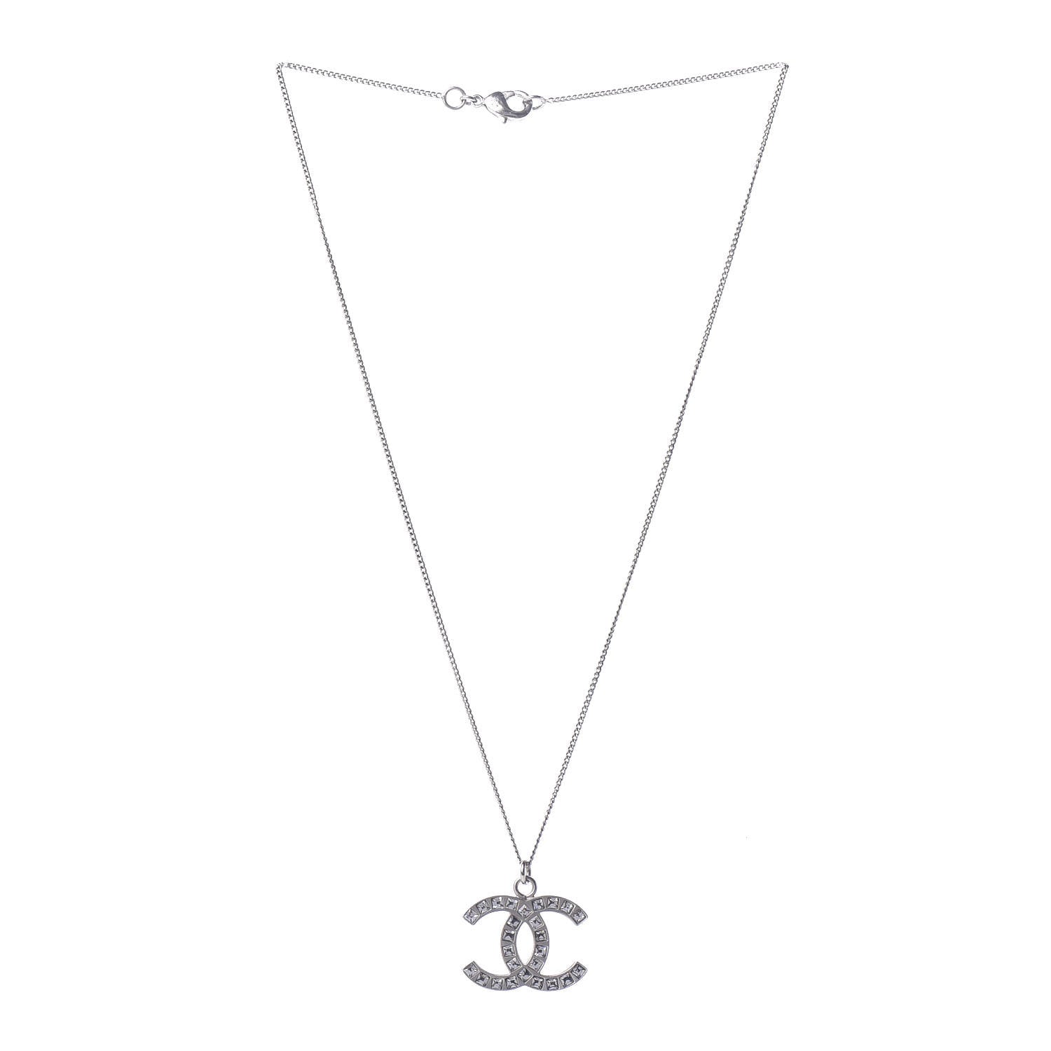 Chanel Baguette Crystal CC Necklace Silver 3 of 5
